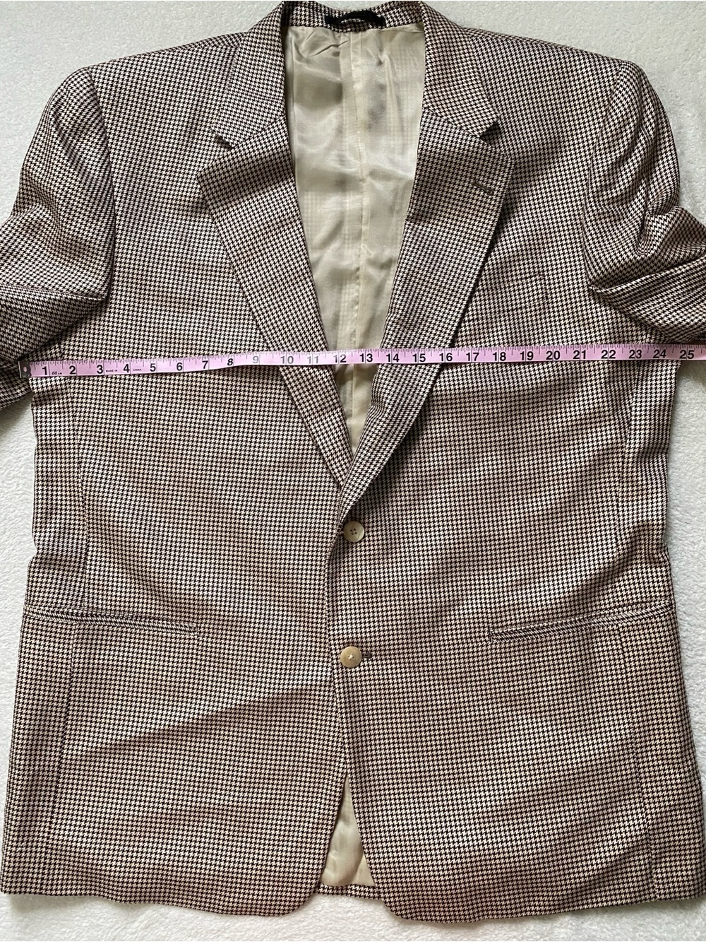 Vintage Harry Lebow Brown Silk Wool Houndstooth Blazer Jacket Sport Coat L 46 - Picture 9 of 10